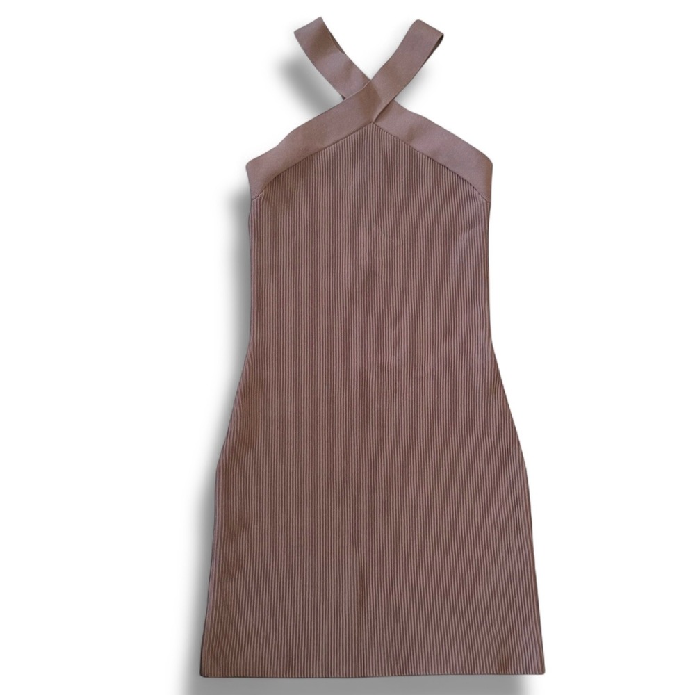 Aritzia Mauve Brown Cross-Back Mini Dress